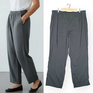 EILEEN FISHER Linen Blend Italian Fabric Wide Leg Pants High Rise Crepe Gray 20W
